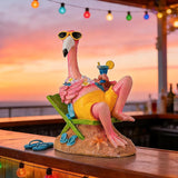Teaeeno Pink Flamingo Figurines with Beach Chair Resin Bird Sculpture, Large Flamingo Ornaments for Coastal Home Wedding Decor, Housewarming Flamingo Gifts for Lady, Tropical Holiday Decor on Desk