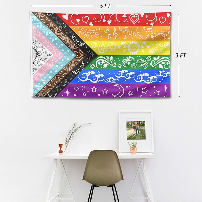 Pride Flags Large LGBTQ Flag Bisexual Gay Progress Rainbow Flag Double Sided 3x5FT Garden Outdoor Original Design Cute Print Pattern