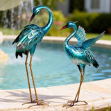 Ratuor Garden Crane Statues for Outdoor Blue Heron Metal Birds Yard Art Ornaments for Backyard Pond Patio Porch Outside Decorations