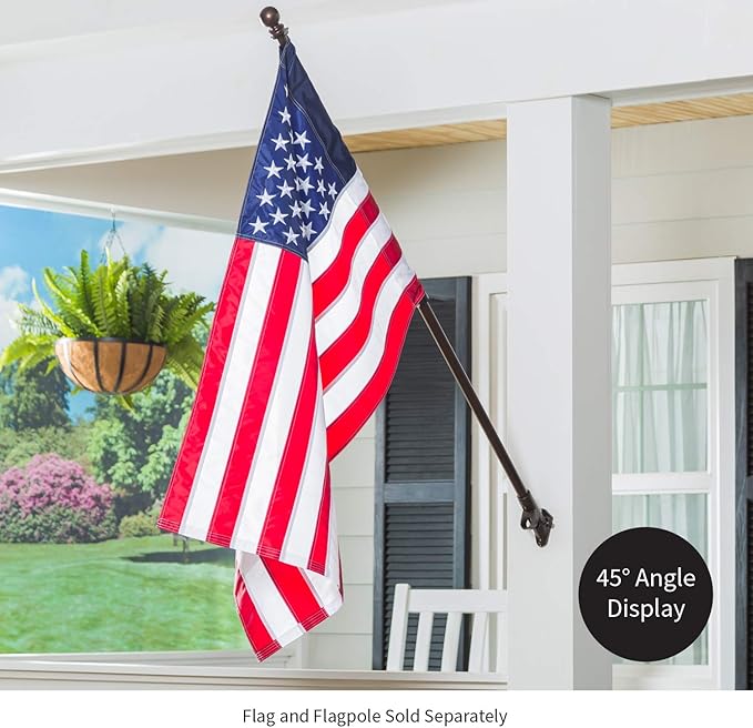 Evergreen Flag Bracket Two-Position 45 and 90 Degree | Cast Iron | Bronze| Hardware Incl | Outdoor Home | Residential or Commercial | Pole - Not Included