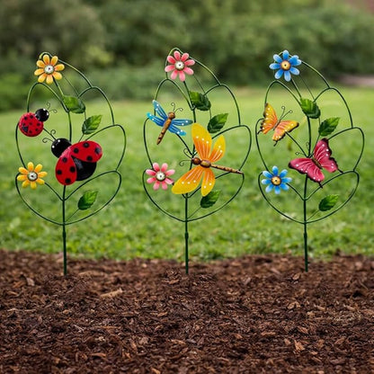 Decorative garden stakes for Outside,Set of 3, Metal Plant Support for Spring Decor, Yard Art Garden Decorations for Outdoor Lawn Porch Pathway