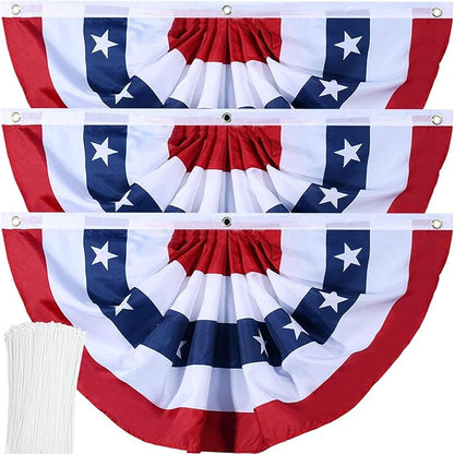 American Flag Bunting Patriotic Pleated Fan Flag USA Flags with Brass Grommets and Zip Ties for 4th of July Memorial Day Decoration Outdoor (3, 2x4 Feet)