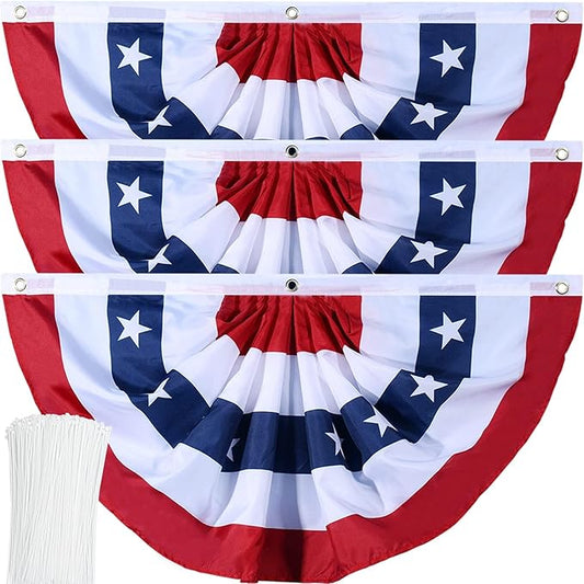 American Flag Bunting Patriotic Pleated Fan Flag USA Flags with Brass Grommets and Zip Ties for 4th of July Memorial Day Decoration Outdoor (3, 2x4 Feet)
