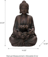 Glitzhome Buddha Statue 23" H, Outdoor Buddha Statue Zen Style Buddha Fountian with LED Light & Pump Polyresin Outdoor Floor Freestanding Fountain Garden Buddha Sculptures & Statues Lawn Décor