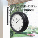 Large Metal Double Sided Wall Clock 13.4" - Decorative Indoor Outdoor Double Sided Clock - Easy to Read, Hanging Train Station Style for Patio, Garden, Office - Antique Style Outside Corner Wall Decor