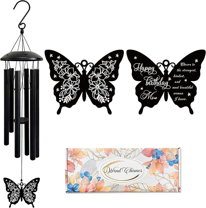 Wind Chimes for Mom - Birthday Gift from Daughter or Son, Perfect for Mother's Day, Christmas, Valentine's, Thanksgiving | Soothing Wind Bell, Gift for Mom Who Has Everything (Butterfly 2)