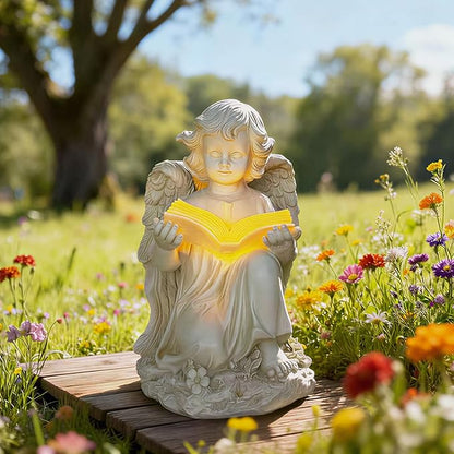 Garden Angel Statues for Outside, Solar Angel for Garden with Bible & Cemetery Decorations for Grave, Angel Figurines for Yard Patio Decor & Lawn Ornaments, Gifts for Mom Grandma Women