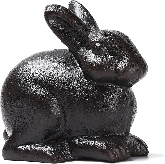 BRASSTAR Cast Iron Sitting Rabbit Statue Outdoor Garden Patio Yard Indoor Home Animal Figurine Decorative 4.4''(H) TQGJPT307