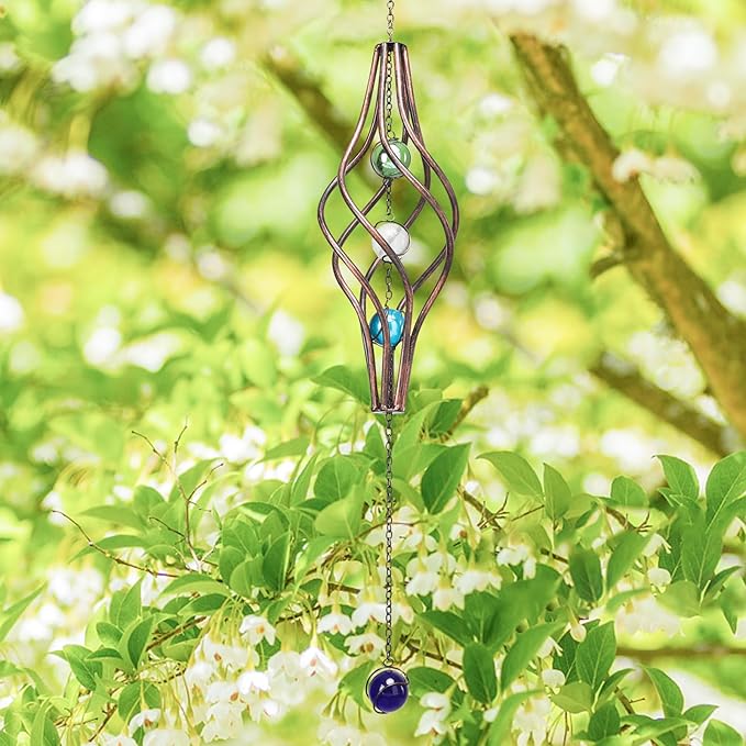 WONDER GARDEN Wind Spinner-Wind Spinners Outdoor - Hanging 360 Degree Swivel Wind Sculpture & Spinners with Colorful Glass Bead for Garden Outdoor Decor or Gift