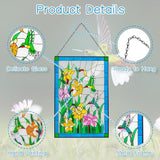 Viveta Hummingbird Stained Glass Window Hanging, Birds and Flowers Suncatcher for Window, Hummingbird Stained Glass Panel Hanging Ornament(Rectangular 10 * 15")
