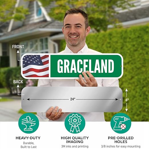 SmartSign Customize Your Own Blue Street Sign with USA Flag | 6" x 24" 3M EG Reflective Aluminum