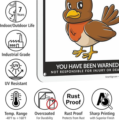 SmartSign Funny Beware Of Birds Warning Sign - 10"x7", 40 mil Laminated Rust-free Aluminum - Metal Signs for Wall Decor, Outdoors, Garden, Patio, Gifts, Cafe - Birds Theme, Made in USA