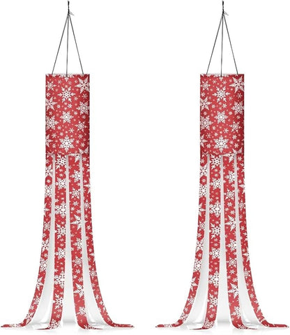 Christmas Snowflake Pattern Windsocks Outdoor Durable Fabric Polyester Home Yard Patio Lawn Garden Balcony Christmas Decoration (Red)