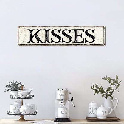 Madcolitote Ancient Retro Kisses Wood Sign Kisses Street Signs Rustic Wooden Wall Art Farmhouse Wall Decor Kitchen Wall Hanger Retro Decoration Sign Housewarming Gift 4x18in