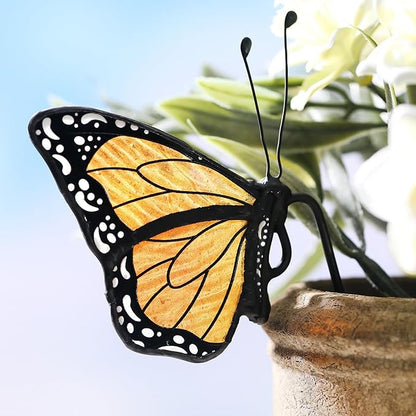 Geelin 1 Pc Stained Glass Butterfly Suncatcher Flower Pot Decoration Metal Plant Pot Hangers Colorful Garden Yard Suncatcher Decor for Spring Home Indoor Outdoor Decor(Orange)