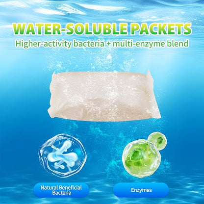 Pond Water Cleaner, 12 Packets Natural Pond Clarifier Treatment for Improving Water Clarity, Eliminate Odor, Cleaner and Clear for Outdoor Ponds & Lakes, Safe for Fish, Pets, Livestock and Swimming
