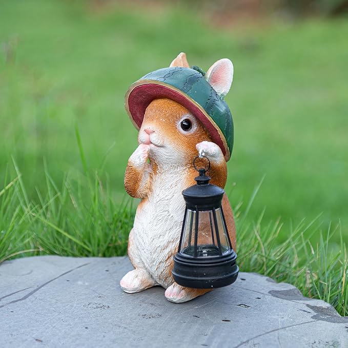 Garden Bunny Lantern, Decorative Orange Rabbit Figurine, Garden Statues Rabbit with Solar Lantern Outdoor Decor-Rabbit Solar Figurines Lights Decorations for Patio Yard
