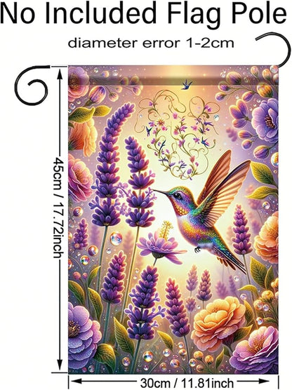 Hummingbird Garden Flag 12x18 Inch Double-Sided Floral Yard Banner Outdoor Spring Summer Decoration Colorful Lavender Flowers Butterflies Yard Outdoor Flag