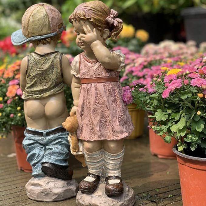Garden Ornaments Decor Statue Outdoor,Garden Ornament Sculpture Garden Ornaments Outdoor Simulation Character Boy Girl Waterproof Resin Garden Statue for Yard Landscape Lawn Decoration Craft