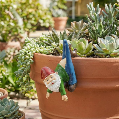 Gnome Statue Gnome Figurine Plant Pot Hanger Hugger, Resin Funny Gnome Ornament Garden Decor for Yard Lawn, Naughty Gift for Plant Parents
