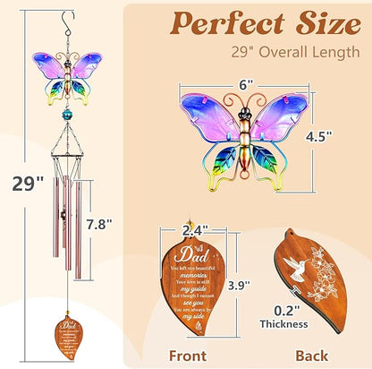 Butterfly Memorial Wind Chimes,Memorial Gifts for Loss of Dad,Loss of Father Sympathy Gifts,Bereavement Gift Ideas,Windchimes Outdoors,Healing Comfort Home Décor