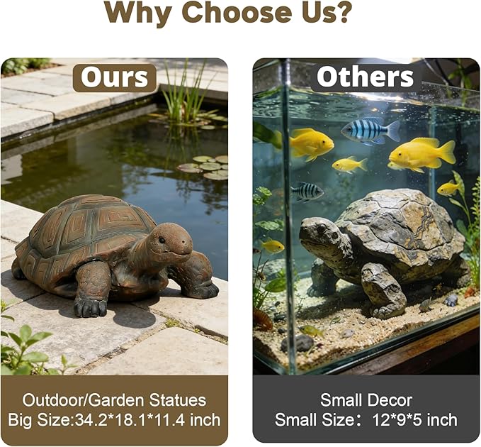 SKYFIRE Turtle Statues for Garden - 34.2” x 18.1” x 11.4” Fiber Reinforced Concrete Figurine Statue, Garden Sculptures & Statues Decor for Outdoors, Lawn, Yard - Outdoor Ornaments Gardening Gifts