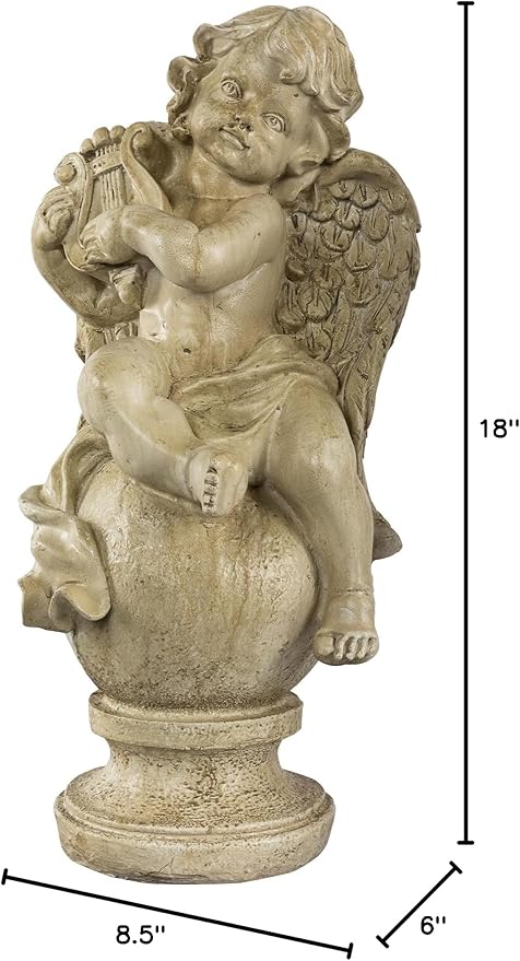 Northlight 12" Heavenly Gardens Distressed Almond Brown Cherub with Lyre Outdoor Patio Garden Statue