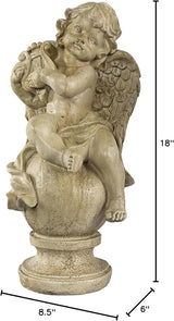 Northlight 12" Heavenly Gardens Distressed Almond Brown Cherub with Lyre Outdoor Patio Garden Statue
