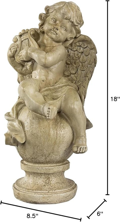 Northlight 12" Heavenly Gardens Distressed Almond Brown Cherub with Lyre Outdoor Patio Garden Statue