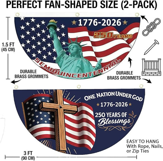 2PCS 250th Anniversary Flag 1.5x3 Ft Anniversary Flag, 1776-2026, 250 Years Birthday flags for Patriotic Yard, House Banner, Room, Porch, Wall, Fence, Outdoor Decorations(Style 4)