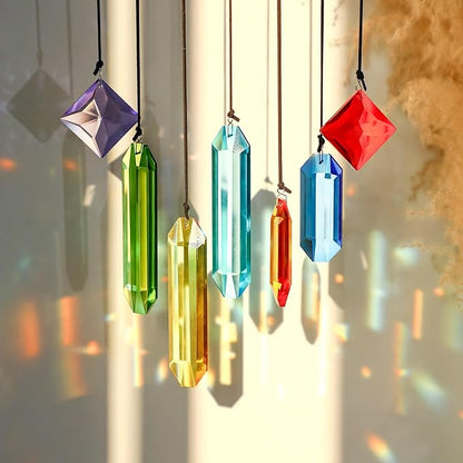 7PCS Crystal Prism Suncatchers Set Rainbow Window Hanging Decor with Hanging Hooks for Home Garden