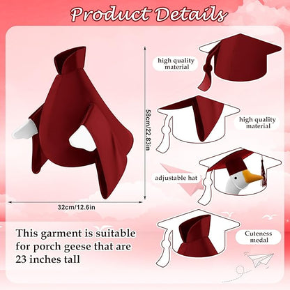 Graduation Goose Outfit for 23'' High Cement Goose Statue, Lawn Porch Clothes Cute Grad Yard Statue Outfit for Patio Outdoor Garden Decoration(Burgundy)