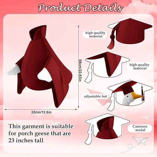 Graduation Goose Outfit for 23'' High Cement Goose Statue, Lawn Porch Clothes Cute Grad Yard Statue Outfit for Patio Outdoor Garden Decoration(Burgundy)