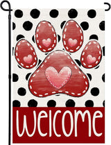 Valentines Garden Flag 12x18 Inch, Paw Print Heart Double Sided Flag for Anniversary Wedding Yard Outdoor Decoration