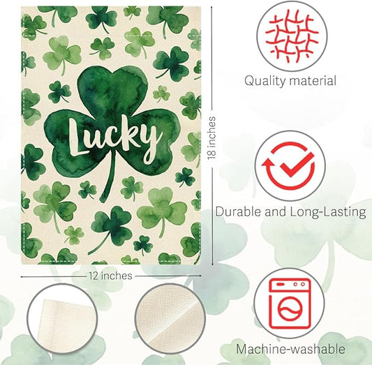 St Patricks Day Lucky Shamrock Garden Flag Irish March Garden Flag Happy St Patricks Day Double Sided Outdoor House Flag for Outside Yard Decorations 12×18 Inch
