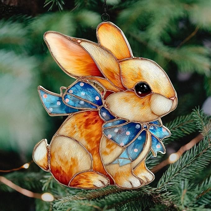 Vivid Bunny Mosaic Art Accent Acrylic Suncatcher Stained Glass Effect Window Car Hanging Christmas Ornament Indoor Outdoor Decor Garden Sun Catcher Panel for Easter Lover for Women Mom Grandma