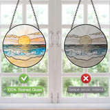 Beach Sunset Suncatcher Stained Glass Window Hanging - 8″ Handmade Ocean Suncatchers for Windows Hanging - Coastal Decor Sun Catchers Diamond Sea Glass Ornaments - Birthday Gifts for Women Mom Lovers