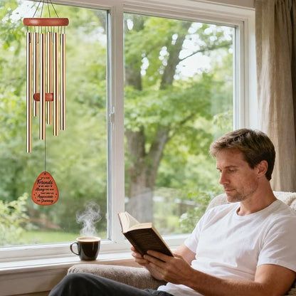 Friendship Gifts Wind Chimes - Windchimes for Outside with Greeting Card Metal Hanging Decor Garden Patio Yard Home Porch Decorations Christmas New Year Birthday Gift for Best Friends Bestie