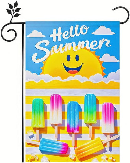 BlissYard Summer Garden Flags 12x18 Double Sided Outdoor Flag Summer Garden Flags For Outside Hello Summers with Smiling Sun and Colorful Popsicles, Ideal for Outdoor Yard and Patio Decor