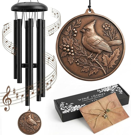 Wind Chimes for Outside – 26" Cardinal Wind Chime, Deep-Tone Tuned Aluminum, Vintage Bronze Pendant, Weather-Resistant Outdoor Garden Patio Yard Decor, Adjustable Striker, Memorial & Sympathy Gift