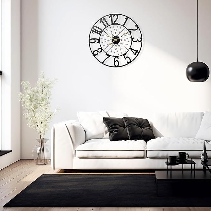 Large Outdoor Clock Battery Operated Silent, 24 Inch Modern Black Metal Wall Clock for Patio, Pool Area, Kitchen, Garden, Deck, Farmhouse, Living Room Decor