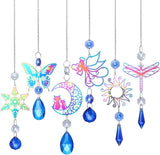 6Pieces Blue Crystals Suncatchers Hanging Sun Catcher with Chain Pendant Ornament Crystal Prisms for Window Home Decoration