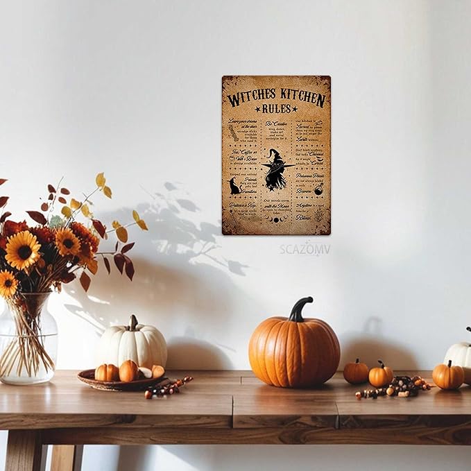 Witches Kitchen Rules Metal Tin Signs Vintage Witches Kitchen Decor Halloween Party Retro Decorations for Home Bar Cafe Porch Patio Yard Outdoor Decorative 12x8 Inch (Retro Copper Rust)