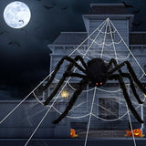 Spider Webs Halloween Decorations Outdoor - 200'' Triangular Spider Web + 49'' Giant Fake Spiders for Indoor Outdoor Halloween Decor Haunted House Décor Yard Home Garden Party