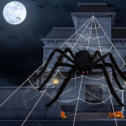 Spider Webs Halloween Decorations Outdoor - 200'' Triangular Spider Web + 49'' Giant Fake Spiders for Indoor Outdoor Halloween Decor Haunted House Décor Yard Home Garden Party