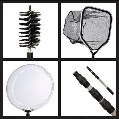 Koi Fish Pond & Water Garden Care Set with Telescoping Adjustable Pole, Pond Cleaning Care Kit, 4-in-1 Net Set Includes Scrubbing Brush, Skimming Net & Fish Catching Net with 6 FT Telescopic Pole
