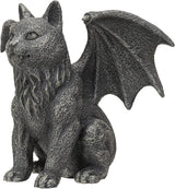 6.75” Faux Stone Gothic Winged Gargoyle Cat Fantasy Garden Charcoal Grey Textured Statue