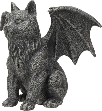 6.75” Faux Stone Gothic Winged Gargoyle Cat Fantasy Garden Charcoal Grey Textured Statue