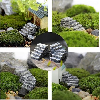 2Pcs Miniature Stone Steps Figurines Fairy Garden Ornaments, Miniature Garden Stairs Accessories Micro Landscape Decoration, Bonsai Ornament