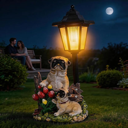 Pug Dog Solar Lights Outdoor Garden Decor Waterproof Resin Dog Statues Yard Art Gifts Patio Lawn Pathway